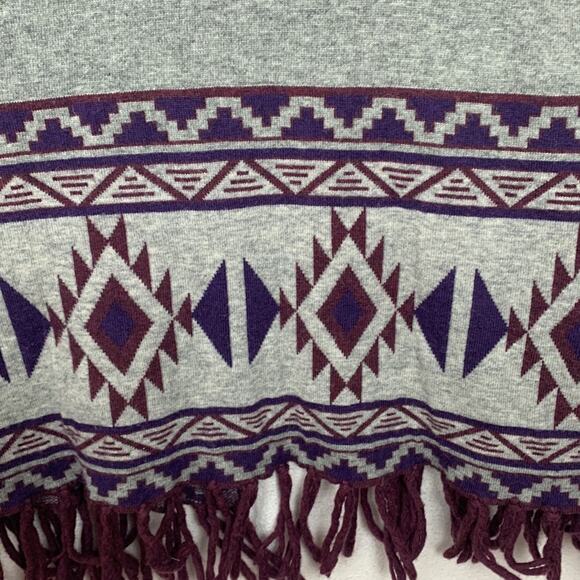 Charming Charlie womens large gray wool aztec fringe cardigan santa fe purple - Picture 10 of 10
